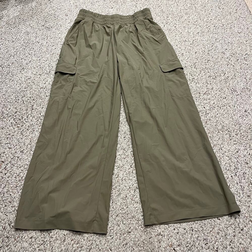 Old Navy High Waisted Sleek Tech Wide Leg Cargo Pants L Tan Casual Elastic Waist